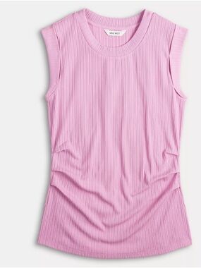 Nine West $20 Cap Sleeve Ribbed Crewneck Side Ruched Knit Top S Pink/Purple EUC